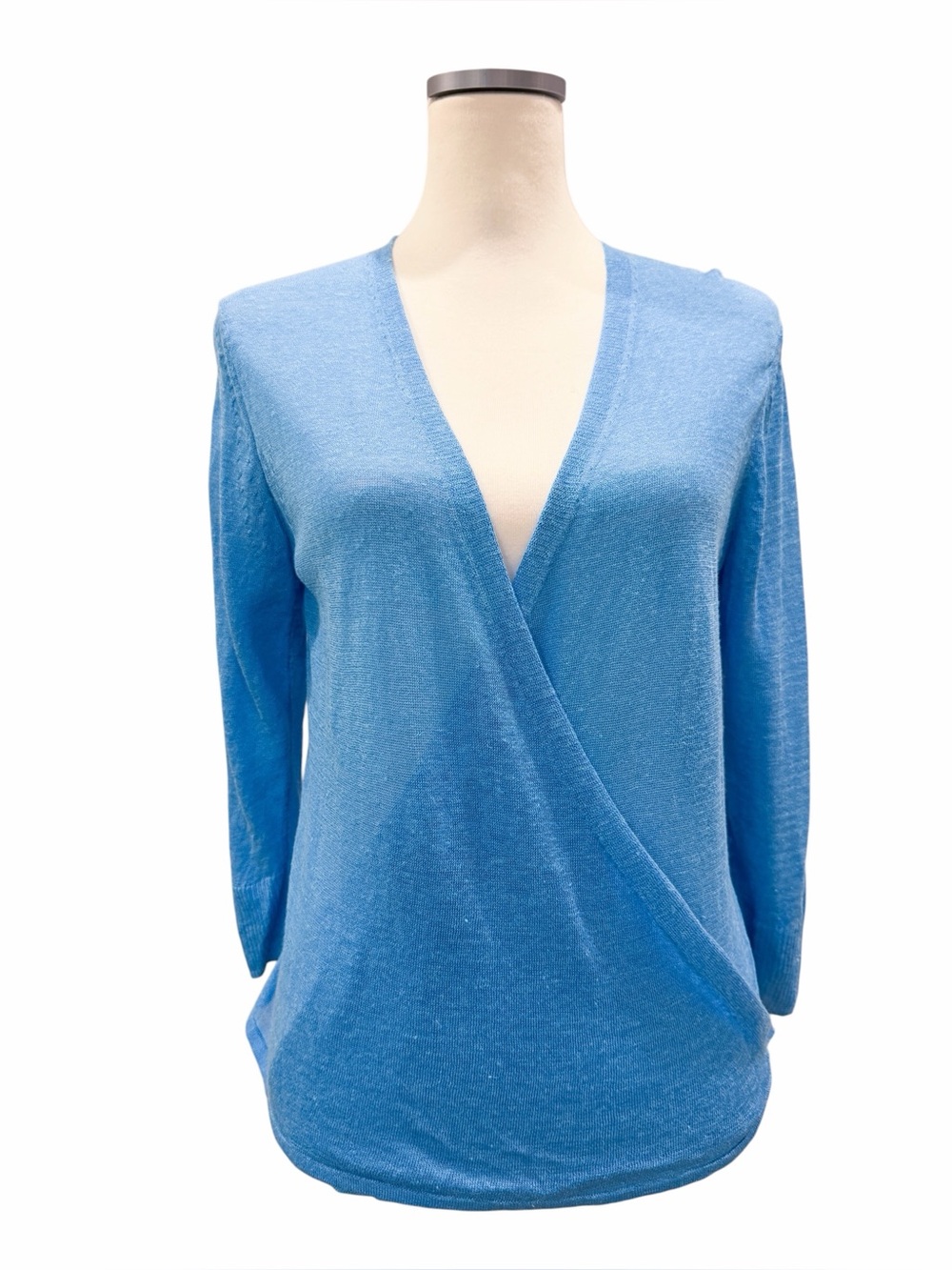 NIC+ZOE Lightweight 4 Way Slub Knit Linen Blend 3/4 Sleeve Cardigan Blue M NWT - Picture 6 of 16